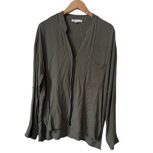 Young Fabulous & Broke Army Olive Green Button Down Blouse Long Sleeve Large L